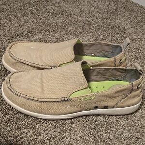 CROCS Men's Beige and Green Slip-On Loafers